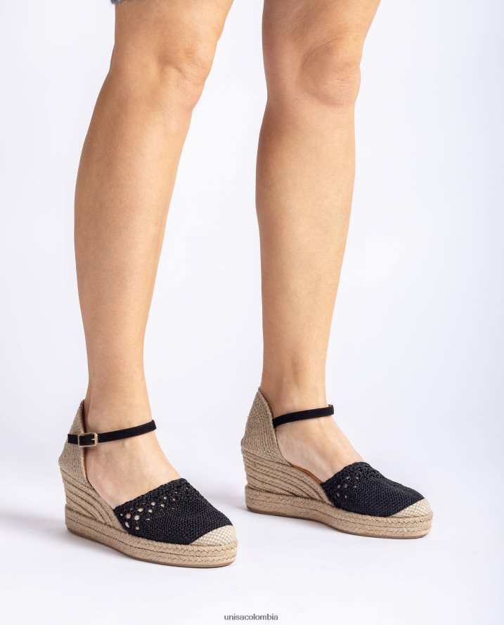 co Unisa mujer alpargata tacón empeine en punto crochet negro F0X80H783