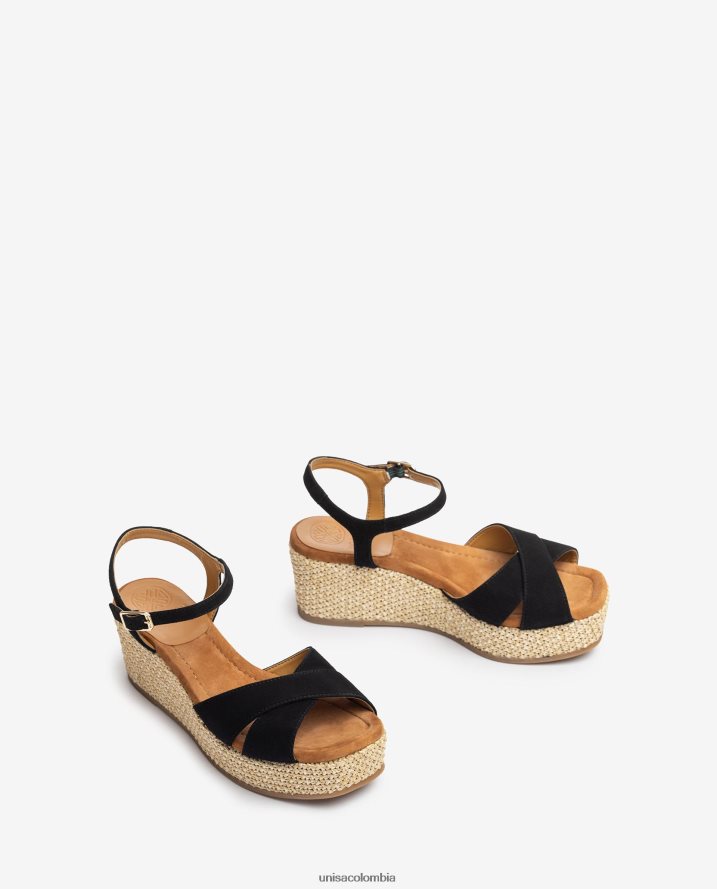 co Unisa mujer sandalia con tacón bloque de rafia negro F0X80H163