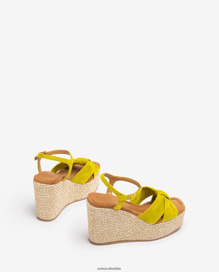 co Unisa mujer sandalia de cuña alta con ribete de nudo verde F0X80H459