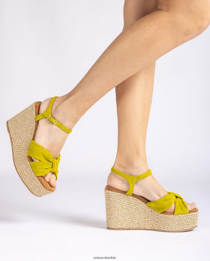 co Unisa mujer sandalia de cuña alta con ribete de nudo verde F0X80H459