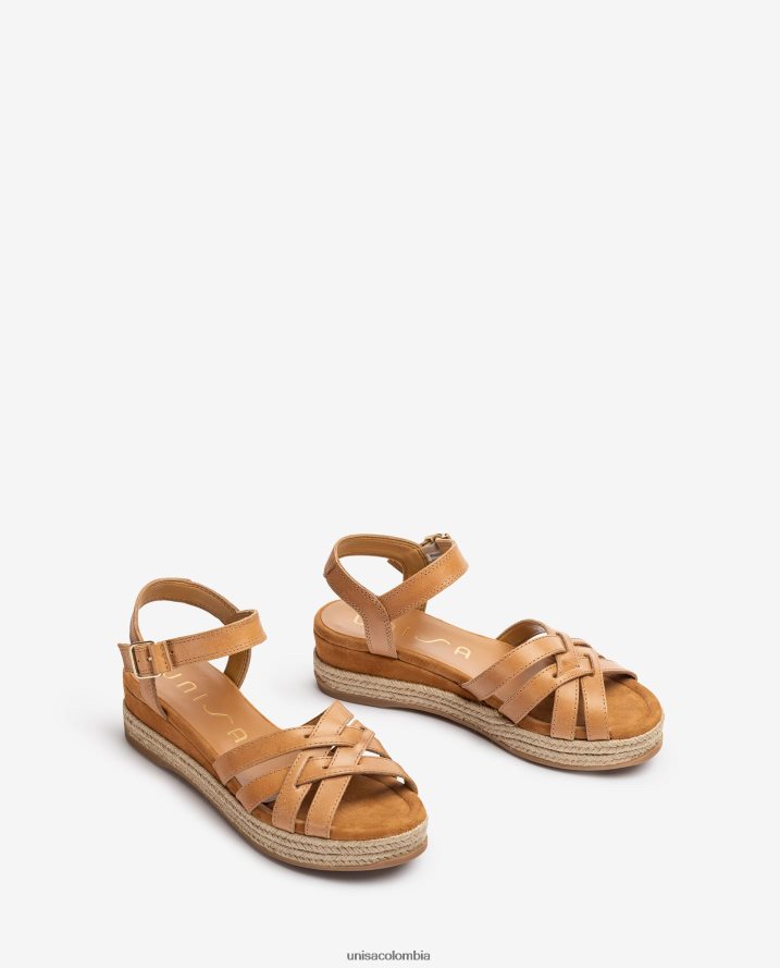 co Unisa mujer sandalias de piel con hebilla metalizada marrón F0X80H427