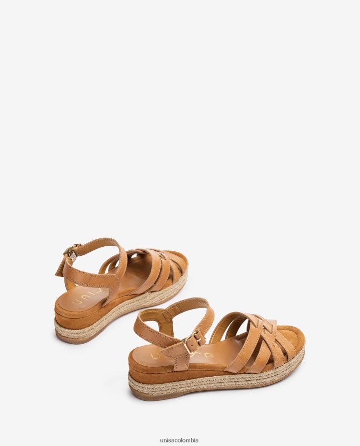 co Unisa mujer sandalias de piel con hebilla metalizada marrón F0X80H427