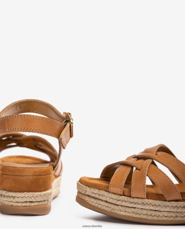 co Unisa mujer sandalias de piel con hebilla metalizada marrón F0X80H427