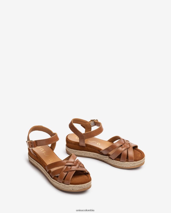 co Unisa mujer sandalias de piel con hebilla metalizada marrón F0X80H429