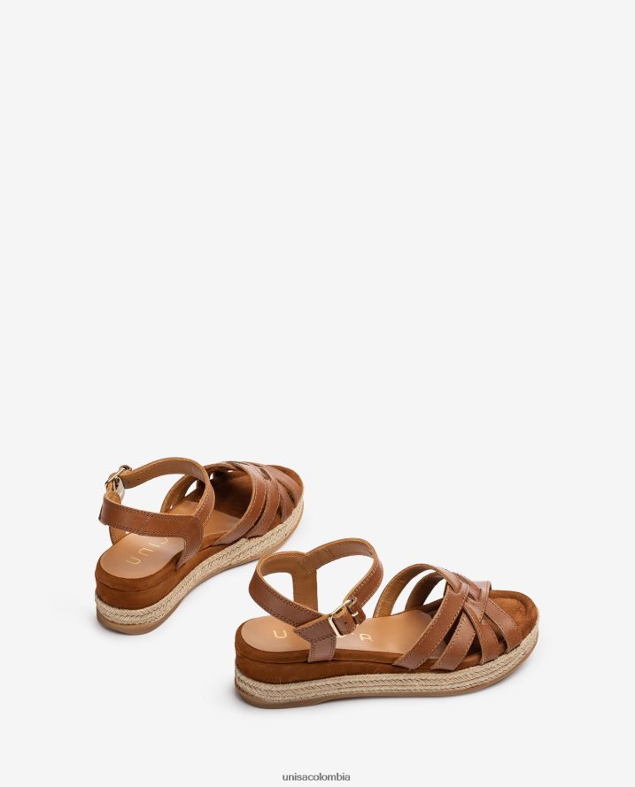 co Unisa mujer sandalias de piel con hebilla metalizada marrón F0X80H429