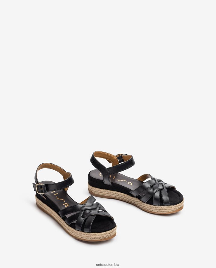 co Unisa mujer sandalias de piel con hebilla metalizada negro F0X80H428