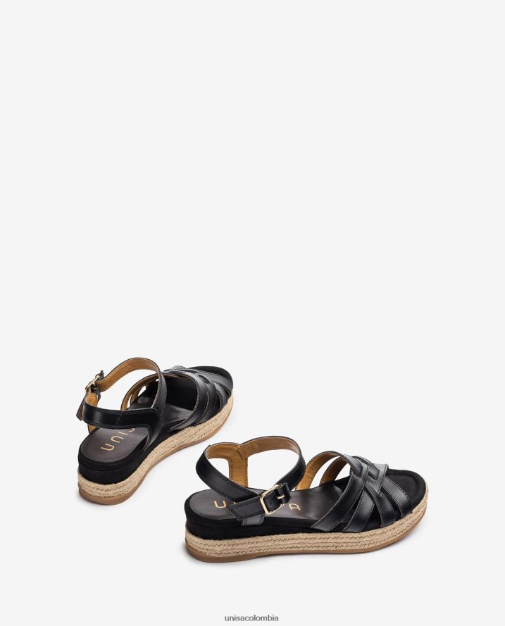 co Unisa mujer sandalias de piel con hebilla metalizada negro F0X80H428