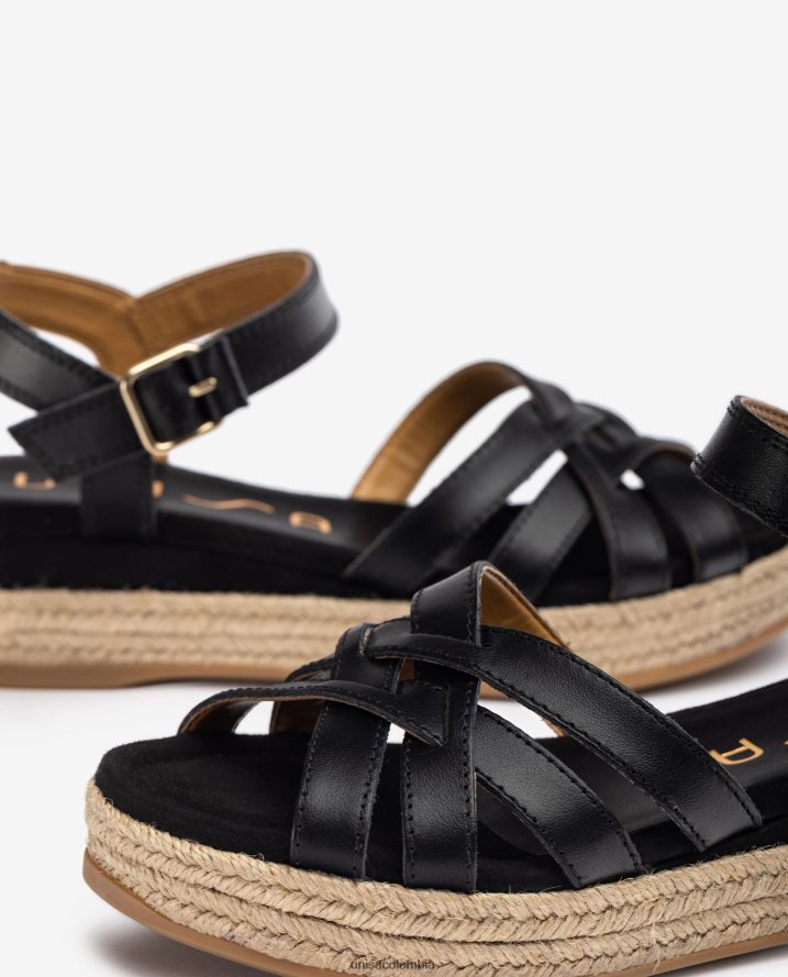 co Unisa mujer sandalias de piel con hebilla metalizada negro F0X80H428