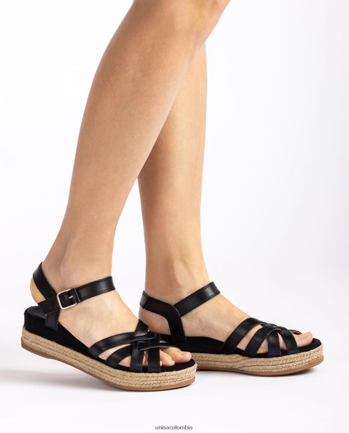 co Unisa mujer sandalias de piel con hebilla metalizada negro F0X80H428