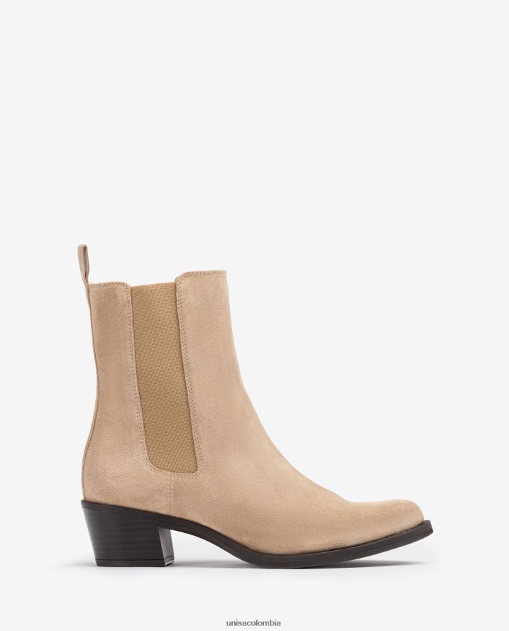 co Unisa mujer bota cowboy de ante con fuelles beige F0X80H915