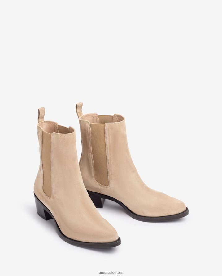 co Unisa mujer bota cowboy de ante con fuelles beige F0X80H915