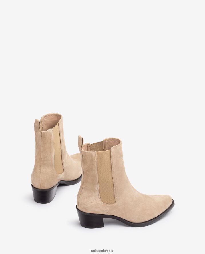 co Unisa mujer bota cowboy de ante con fuelles beige F0X80H915