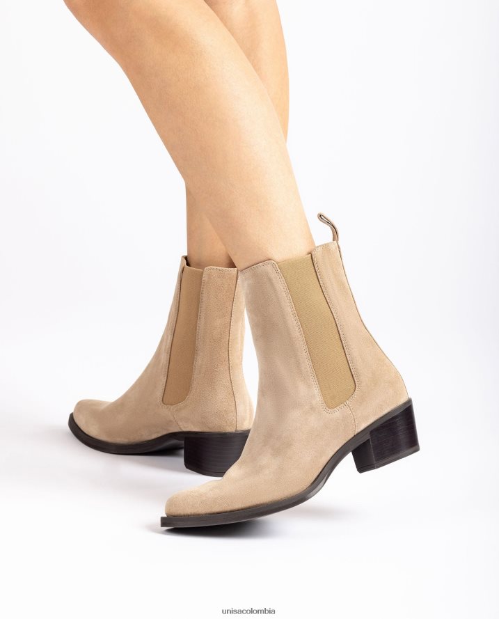 co Unisa mujer bota cowboy de ante con fuelles beige F0X80H915