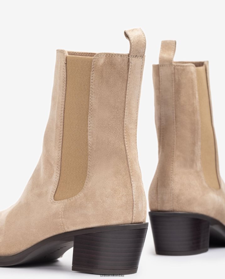 co Unisa mujer bota cowboy de ante con fuelles beige F0X80H915