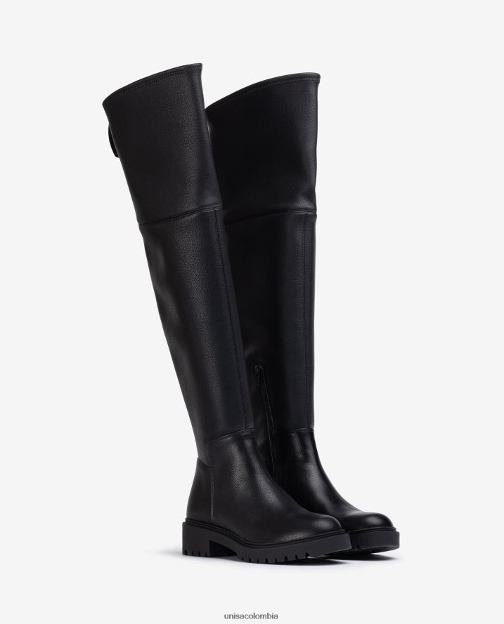 co Unisa mujer bota de muslo con suela de pista negro F0X80H1052