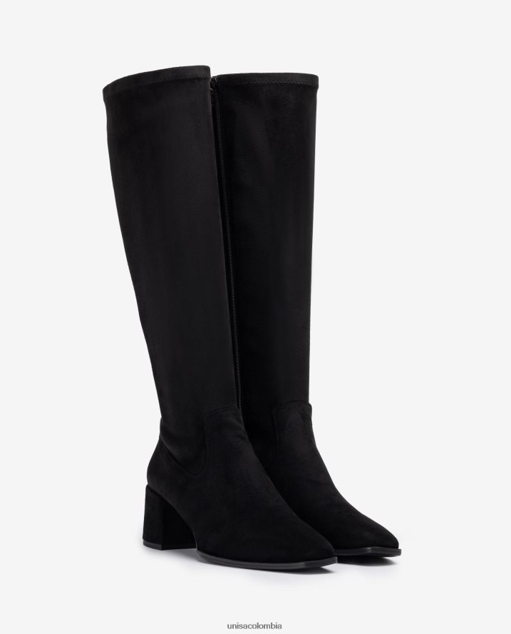 co Unisa mujer bota de tacón ancho con una línea superior de tejido elástico negro F0X80H1030