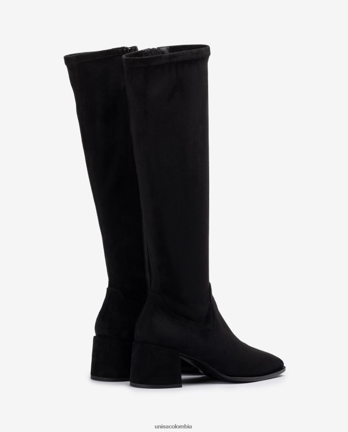 co Unisa mujer bota de tacón ancho con una línea superior de tejido elástico negro F0X80H1030