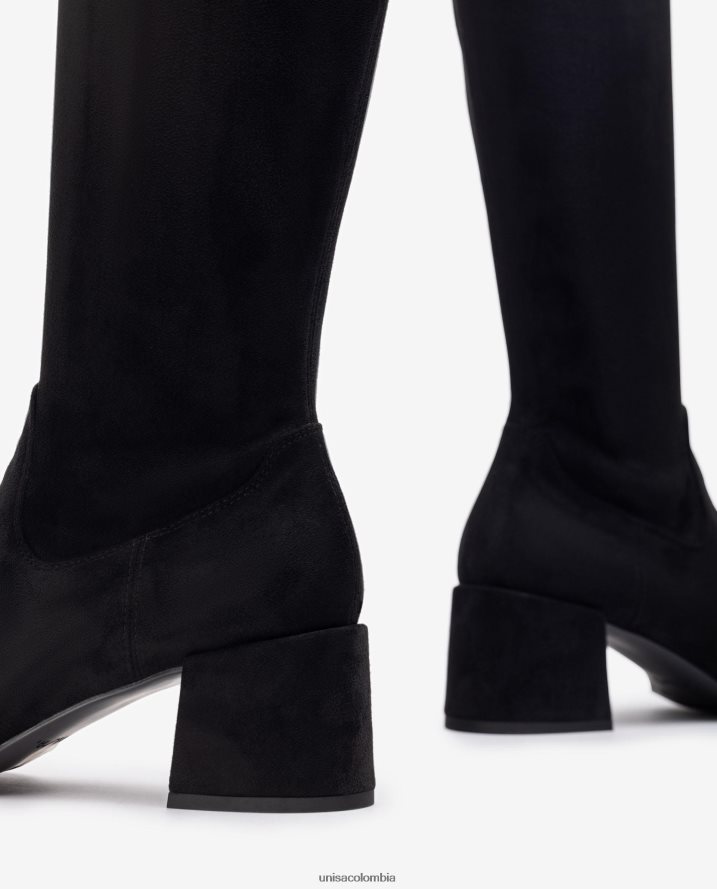 co Unisa mujer bota de tacón ancho con una línea superior de tejido elástico negro F0X80H1030