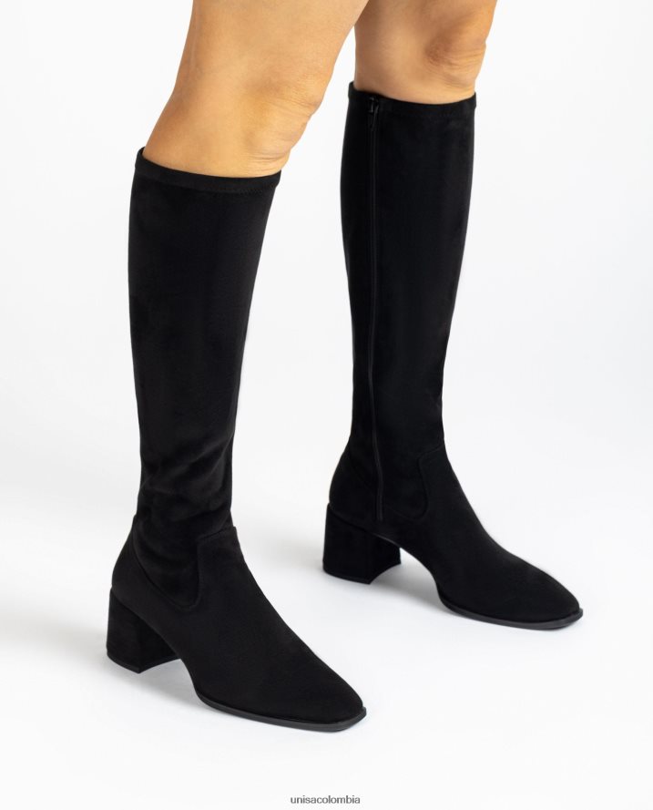 co Unisa mujer bota de tacón ancho con una línea superior de tejido elástico negro F0X80H1030