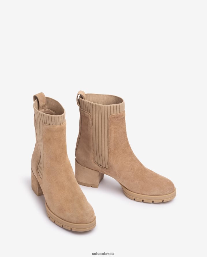 co Unisa niños Botín de ante con calcetín de canalé beige F0X80H935
