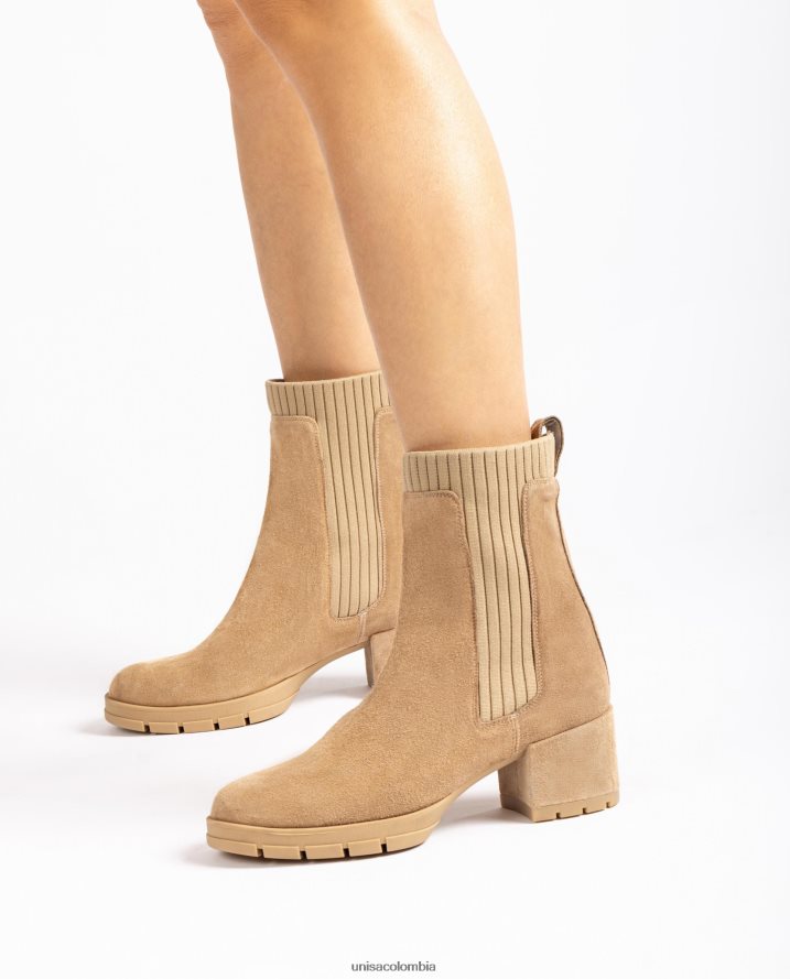 co Unisa niños Botín de ante con calcetín de canalé beige F0X80H935