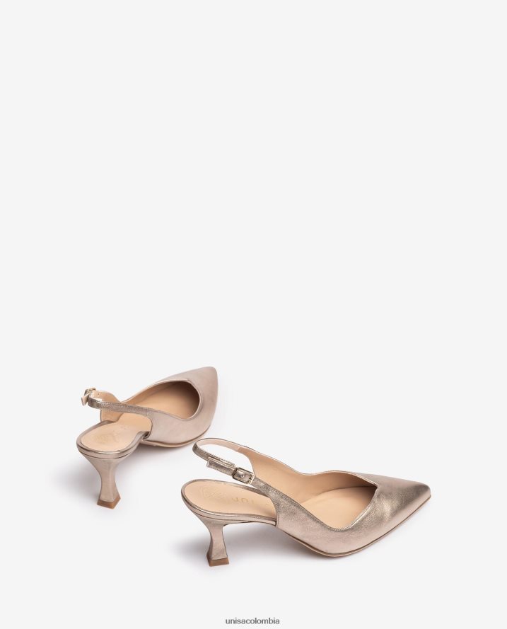 co Unisa mujer Zapato destalonado con correa al tobillo d\'orsay y tacón pintado bronce F0X80H504