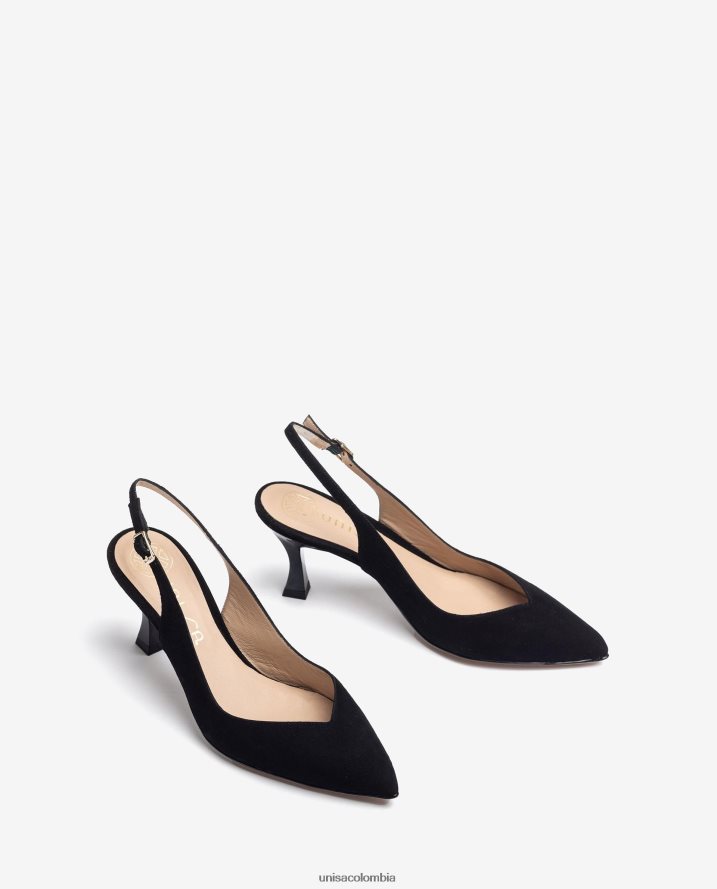 co Unisa mujer Zapato destalonado con correa al tobillo d\'orsay y tacón pintado negro F0X80H512