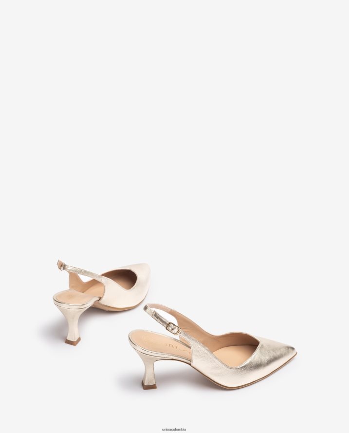 co Unisa mujer Zapato destalonado con correa al tobillo d\'orsay y tacón pintado oro F0X80H502