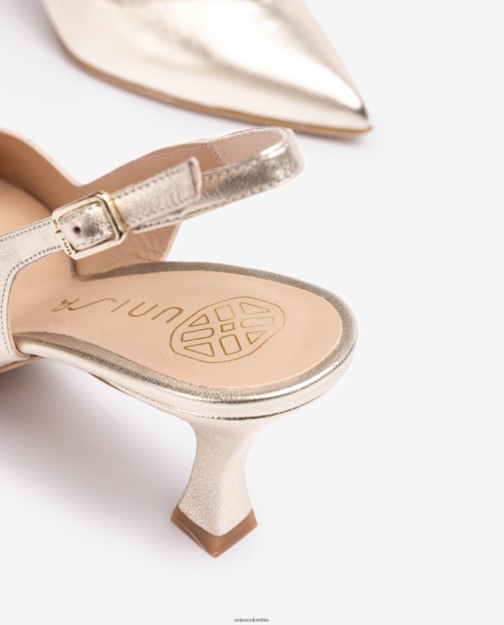 co Unisa mujer Zapato destalonado con correa al tobillo d\'orsay y tacón pintado oro F0X80H502