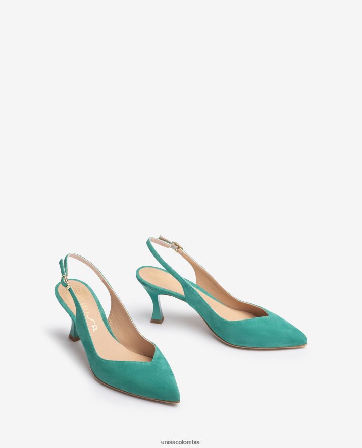 co Unisa mujer Zapato destalonado con correa al tobillo d\'orsay y tacón pintado verde F0X80H506