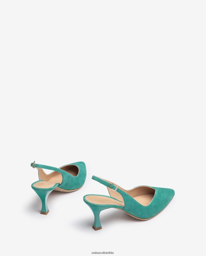co Unisa mujer Zapato destalonado con correa al tobillo d\'orsay y tacón pintado verde F0X80H506