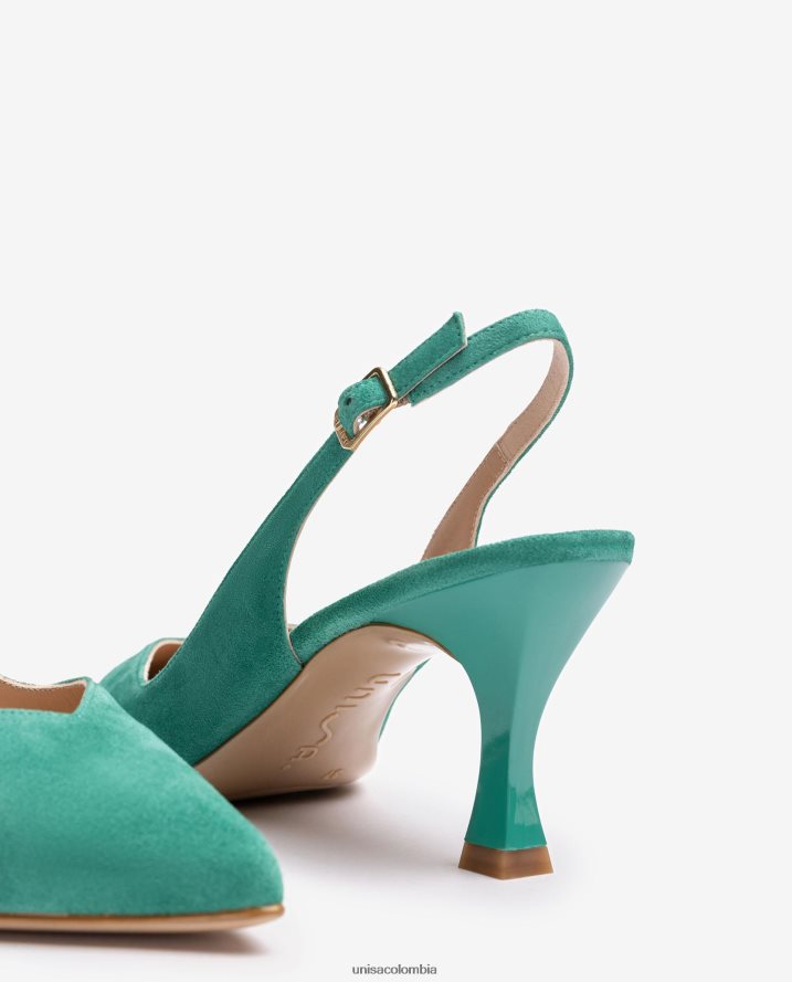 co Unisa mujer Zapato destalonado con correa al tobillo d\'orsay y tacón pintado verde F0X80H506