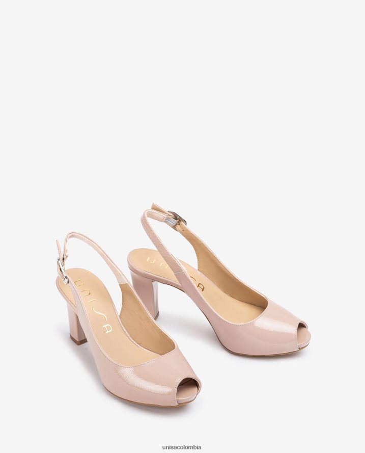 co Unisa mujer zapatos destalonados peep toe de charol agraciado F0X80H547