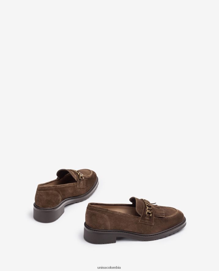 co Unisa mujer mocasines con monograma de metal marrón F0X80H1272