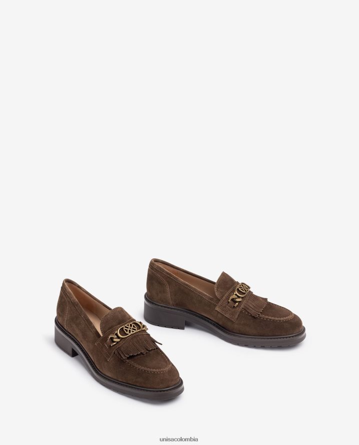 co Unisa mujer mocasines con monograma de metal marrón F0X80H1272