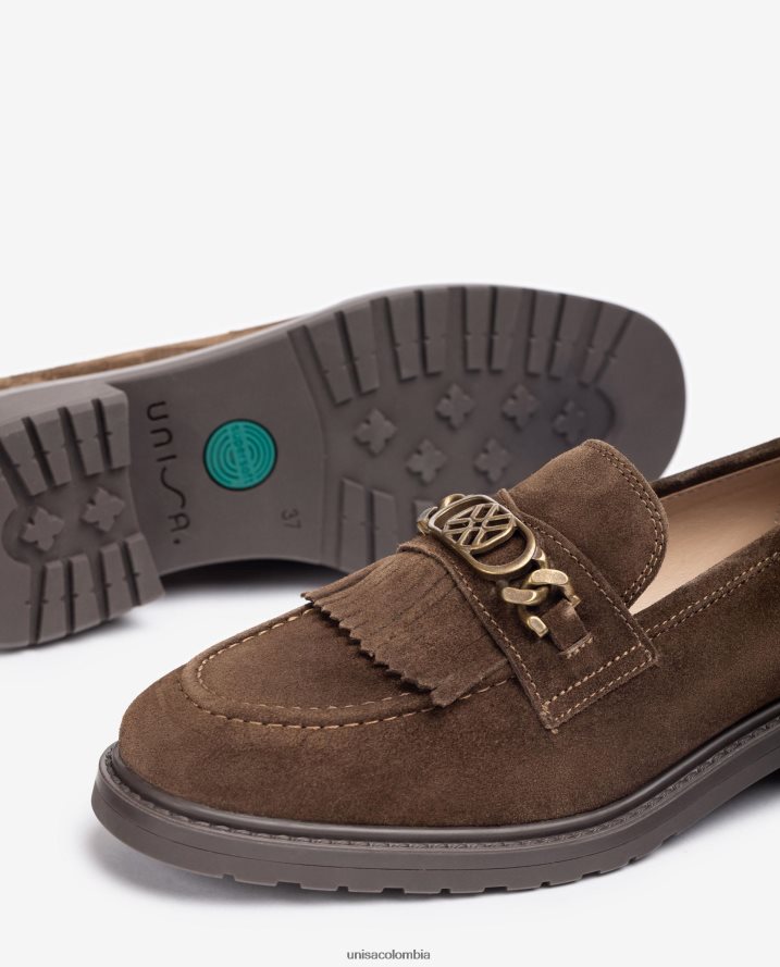 co Unisa mujer mocasines con monograma de metal marrón F0X80H1272