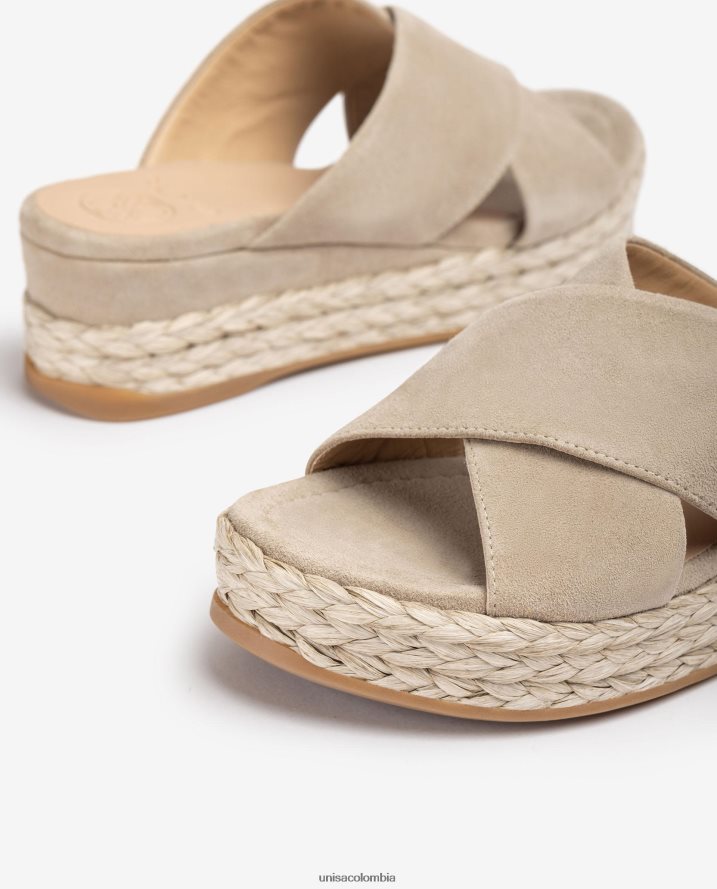 co Unisa mujer sandalia de ante con tiras cruzadas beige F0X80H813