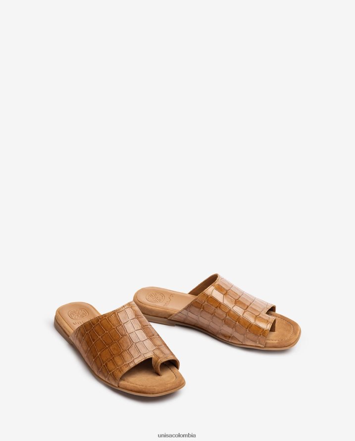 co Unisa mujer sandalias mule planas de piel marrón F0X80H1260