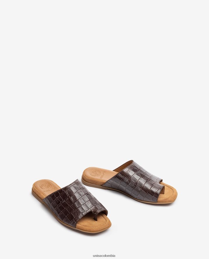 co Unisa mujer sandalias mule planas de piel marrón F0X80H1261