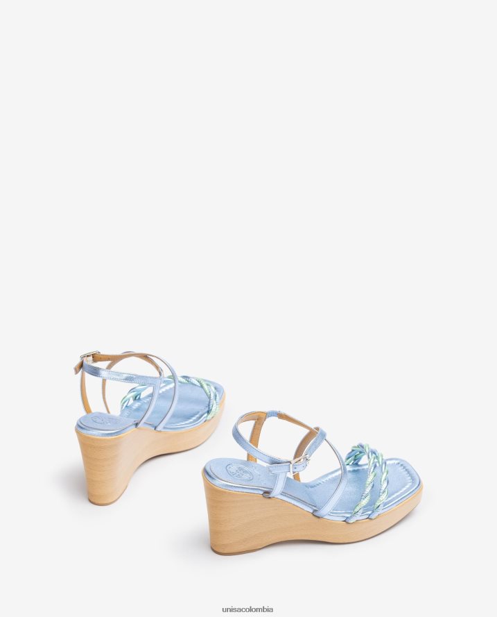 co Unisa mujer sandalia con cuña de piel con efecto metalizado azul F0X80H245