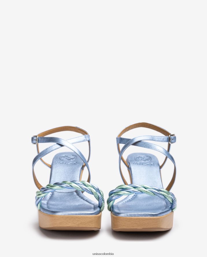 co Unisa mujer sandalia con cuña de piel con efecto metalizado azul F0X80H245