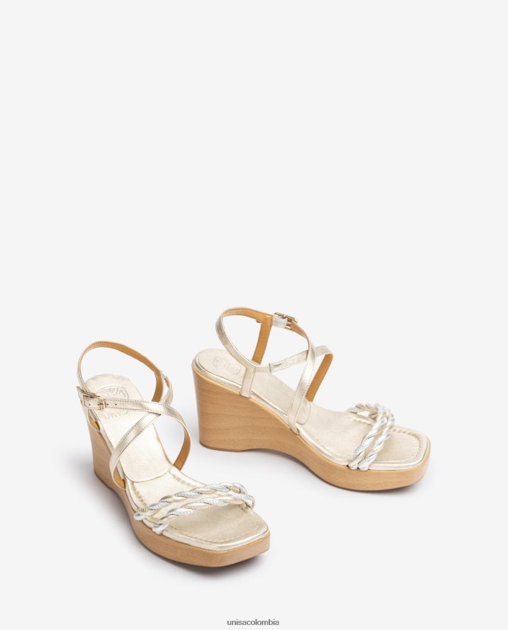 co Unisa mujer sandalia con cuña de piel con efecto metalizado oro F0X80H246