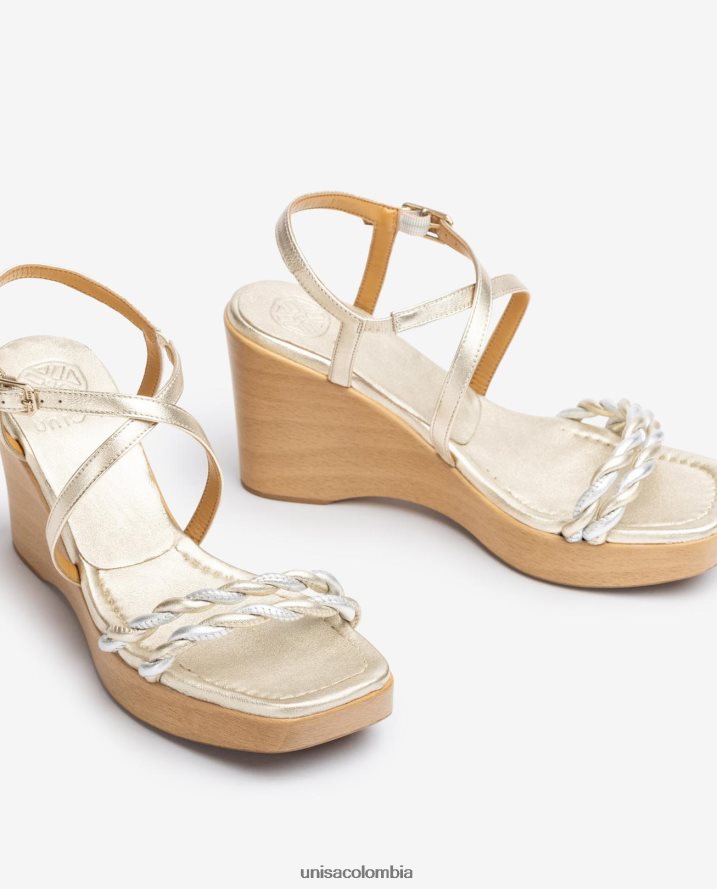 co Unisa mujer sandalia con cuña de piel con efecto metalizado oro F0X80H246