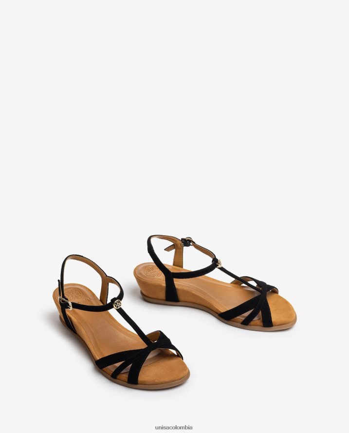 co Unisa mujer sandalia de tiras con cuña negro F0X80H76