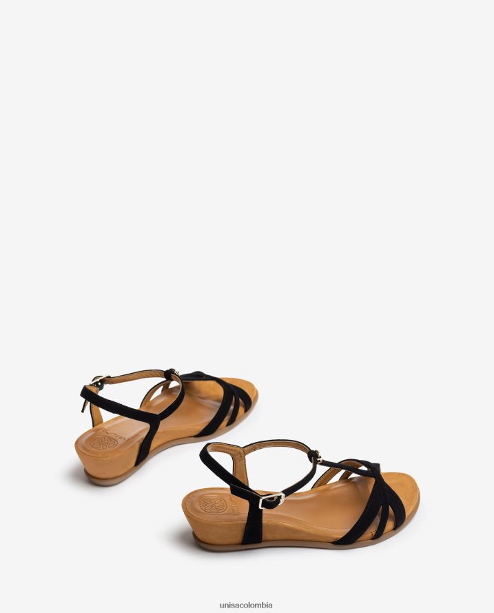 co Unisa mujer sandalia de tiras con cuña negro F0X80H76