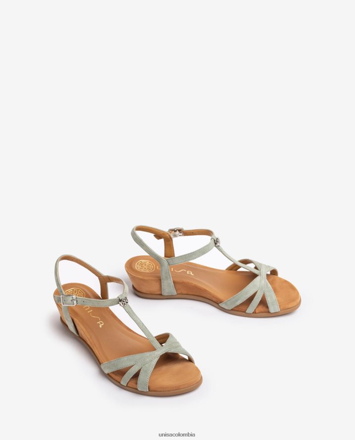 co Unisa mujer sandalia de tiras con cuña verde F0X80H91