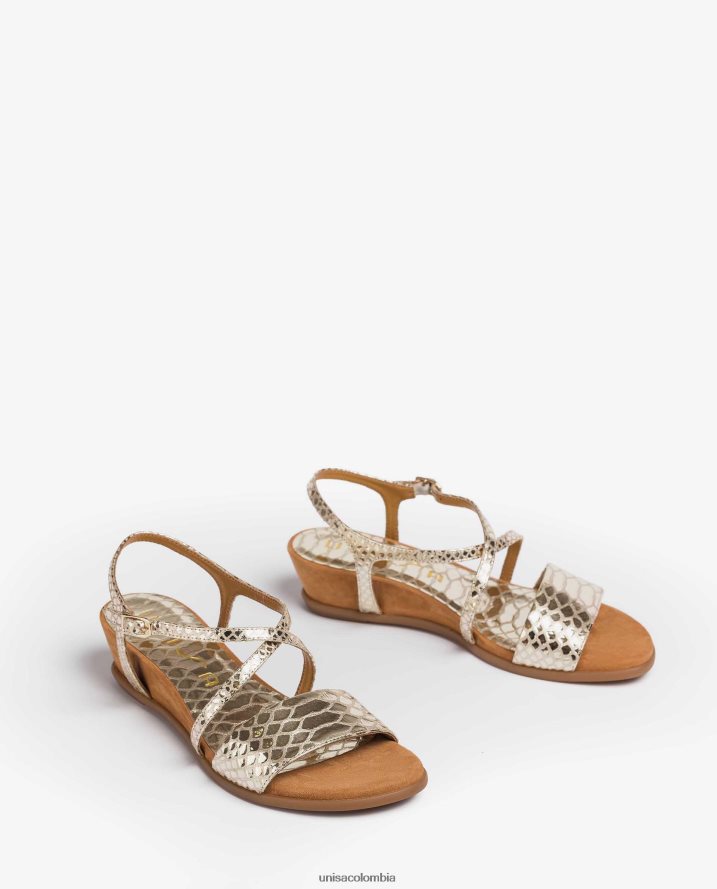 co Unisa mujer sandalias de piel con efecto metalizado y estampado de serpiente oro F0X80H442