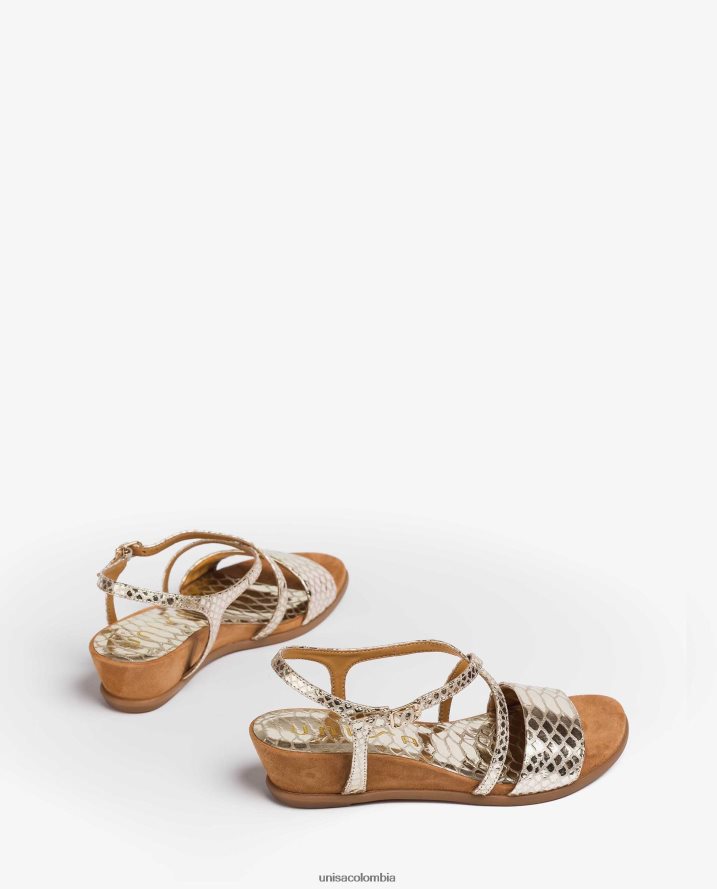 co Unisa mujer sandalias de piel con efecto metalizado y estampado de serpiente oro F0X80H442