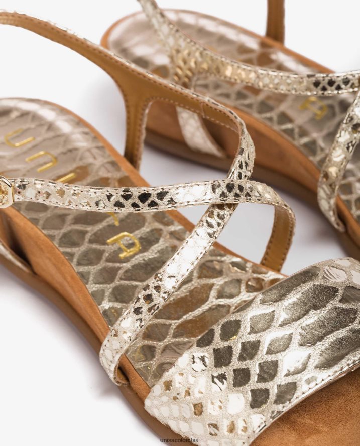 co Unisa mujer sandalias de piel con efecto metalizado y estampado de serpiente oro F0X80H442