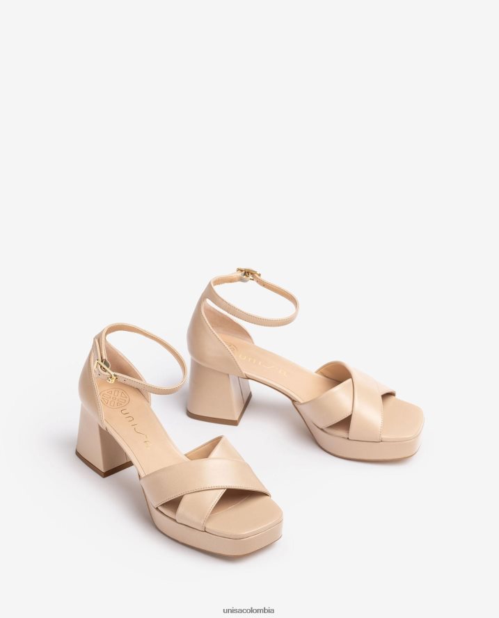 co Unisa mujer sandalia con tacon y plataforma beige F0X80H219